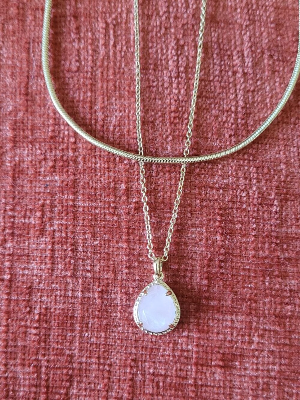 Kendra Scott Multi Strand Necklace Pink Teardrop Gold Tone